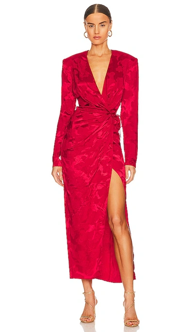 Mother Of All Afrodita Plunge-neckline Floral-pattern Satin Midi Dress In Red