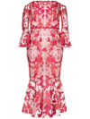 Marchesa Notte Floral-embroidered Off-shoulder Dress In Rot