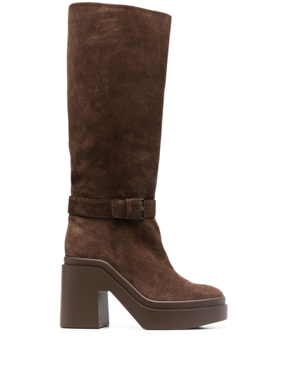 Clergerie Suede 100 Buckle Boots In Brown