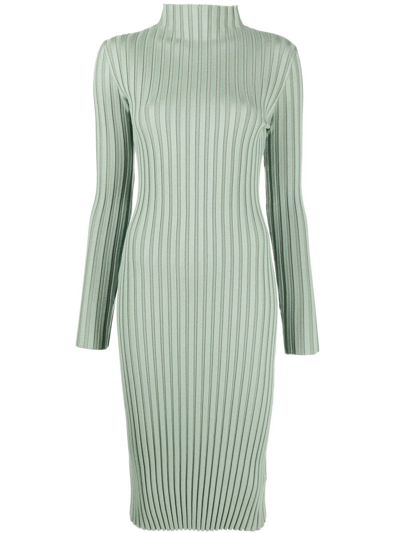 There Was One Mock-neck Ribbed-knit Dress In Green