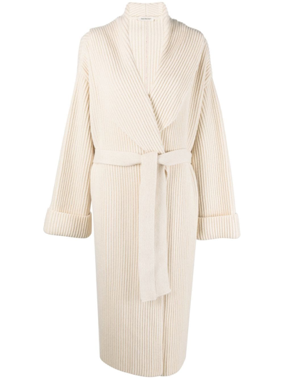 There Was One Ribbed-knit Belted Cardi-coat In Neutrals