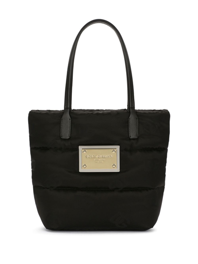 Dolce & Gabbana Small Quilted Logo-plaque Shopper Tote In Black