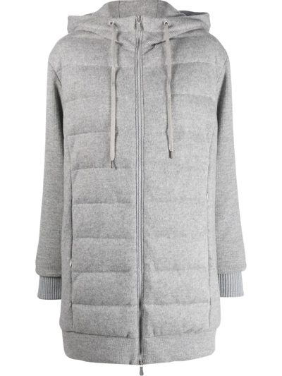 Eleventy Bimateric Feather-down Cashmere Padded Coat In Grey