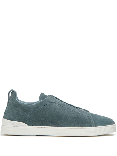 Zegna Navy Blue Suede Sneakers