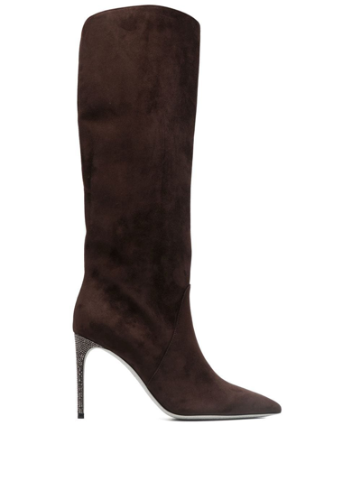 René Caovilla Knee-length Pointed-toe 100mm Boots In Braun