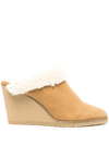 ISABEL MARANT SHEARLING WEDGE MULES