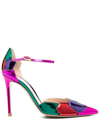 GIANVITO ROSSI METALLIC PATCHWORK POINTED-TOE 105MM PUMPS