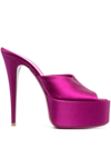 Paris Texas Marina 150mm Satin Platform Mules In Purple