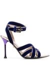 Alevì Alevi Liza Velvet Sandal With Heel In Blue
