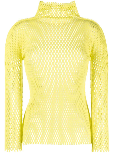 Issey Miyake Perforated High-neck Top In Yellow