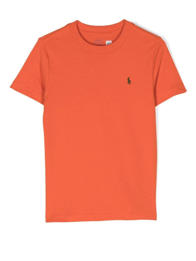 Ralph Lauren Kids' Logo-embroidered Cotton T-shirt In 橘色