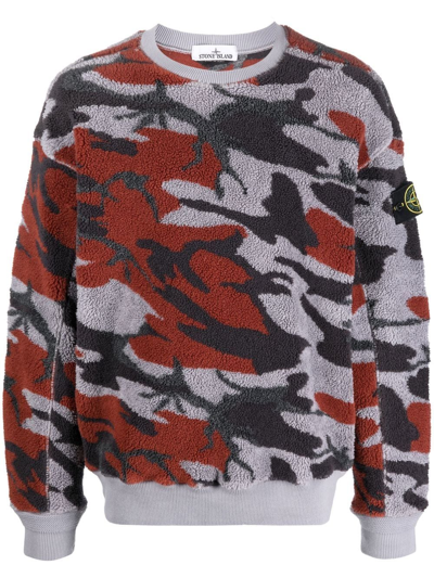 Stone Island Camouflage-pattern Fleece Sweatshirt In Lavender
