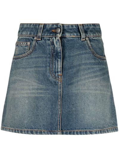 Palm Angels Star-motif Denim Mini Skirt In Blu