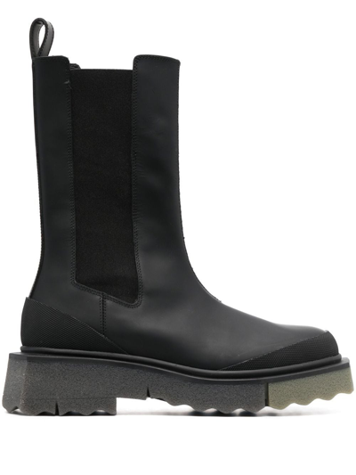 Off-white Calf Sponge Leather Chelsea Boots In Black Military