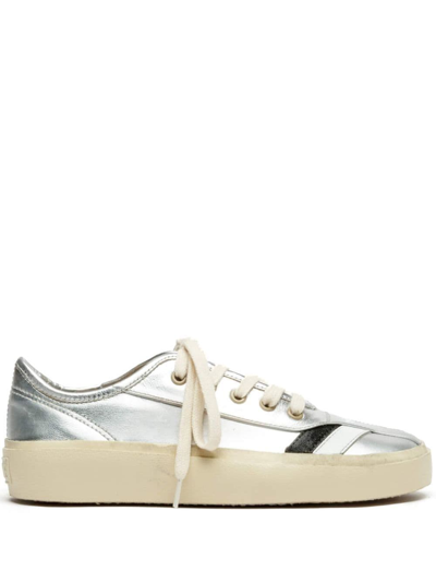 Re/done 70s Low Top Striped Sneakers In Metallic Silver Leather