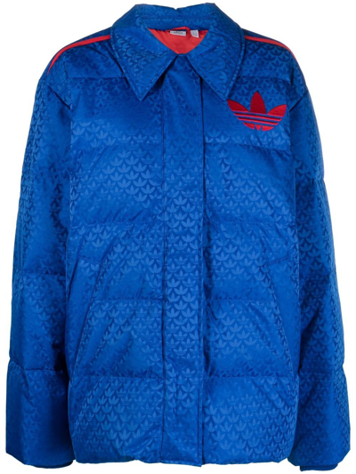 Adidas Originals Adicolor Heritage Now Monogram Puffer Jacket In Bright Blue