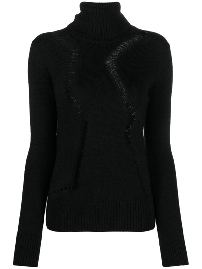 Saint Laurent Cut-out Roll-neck Jumper In Schwarz