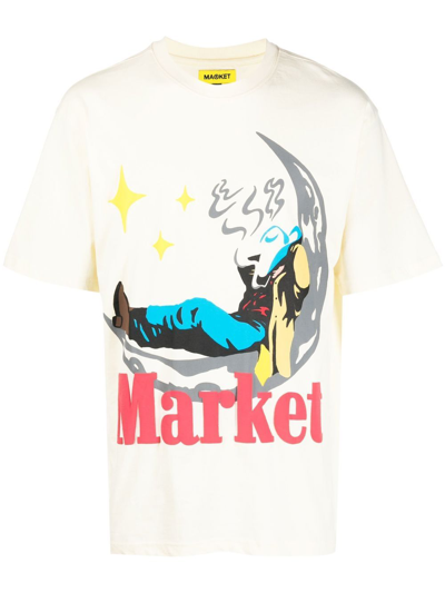 Market Man On Moon T-shirt In Beige