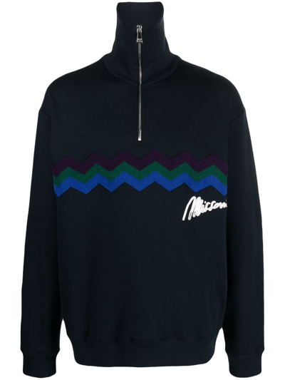 Missoni Zigzag Half-zip Sweater In S724s Navy