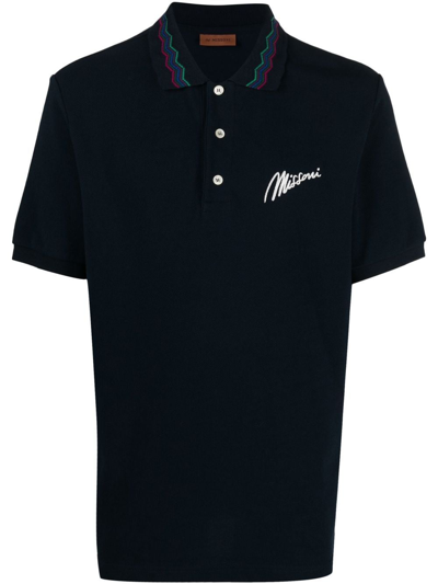 Missoni Embroidered Logo Polo T-shirt In Blau