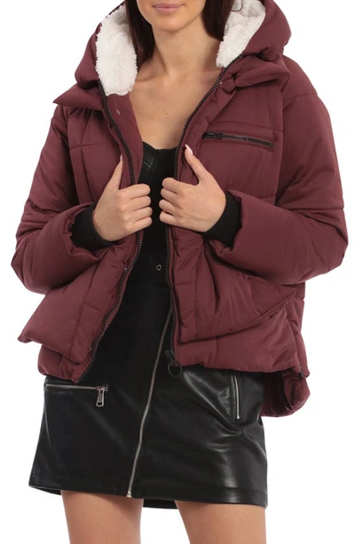 Avec Les Filles Women's Water-resistant Knit Utility Puffer Coat In Merlot