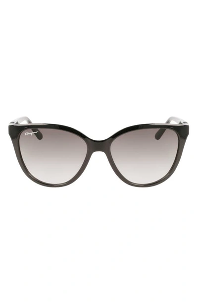 Ferragamo 57mm Gradient Cat Eye Sunglasses In Black