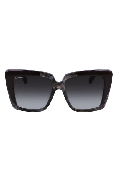 Ferragamo 55mm Gradient Rectangular Sunglasses In Grey Marble/ Bordeaux