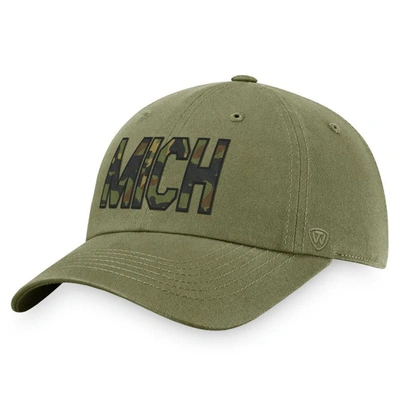 TOP OF THE WORLD TOP OF THE WORLD OLIVE MICHIGAN WOLVERINES OHT MILITARY APPRECIATION UNIT ADJUSTABLE HAT