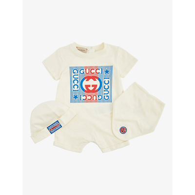 Gucci Logo-print Cotton Three-piece Baby Set 0-9 Months In White