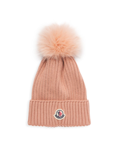 Moncler Kids' Rib-knit Wool Pom-pom Beanie In Pink