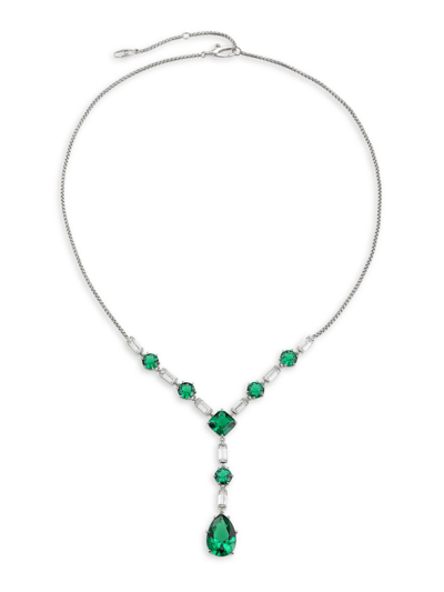 Adriana Orsini Women's Glitz Rhodium-plated & Cubic Zirconia Y-necklace In Sterling Silver Emerald