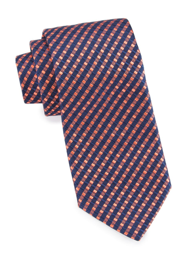 Charvet Seersucker Striped Silk Tie In Navy Orange