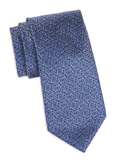 Charvet Open Bean Silk Jacquard Tie In Navy Blue