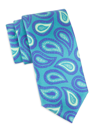Charvet Novel Paisley Silk Tie In Aqua Blue