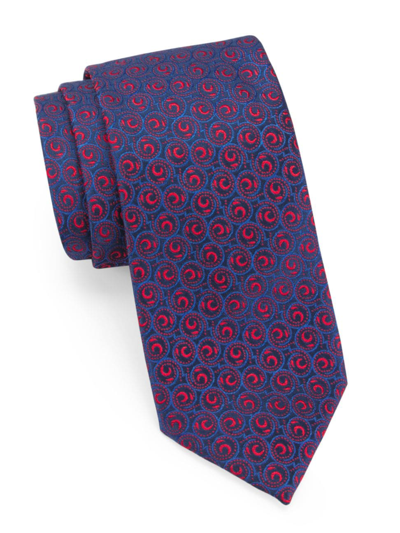 Charvet Neat Swirl Bean Silk Tie In Blue Red