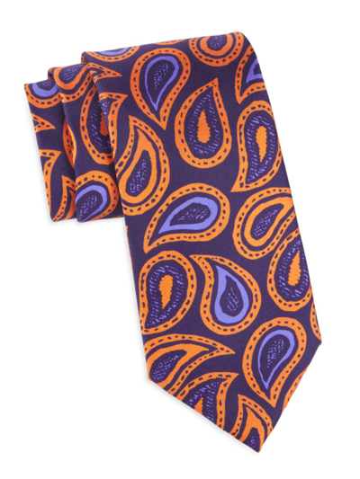 Charvet Novel Paisley Silk Tie In Blue Orange