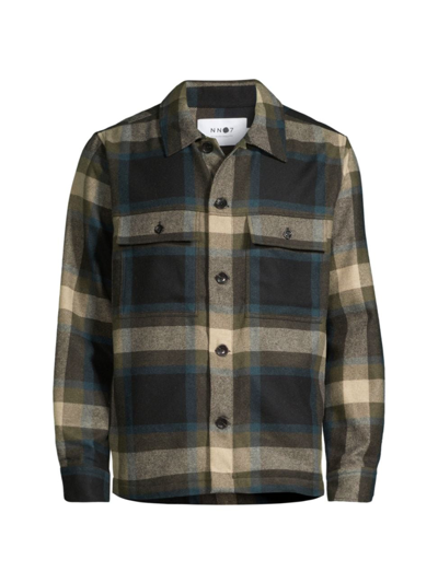 Nn07 Wilas Plaid Wool Shirt Jacket In Camel Check