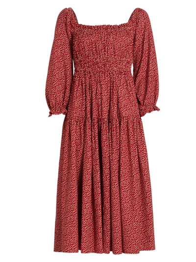 The Great Reunion Printed Midi-dress In Red Laurel Leaf Print