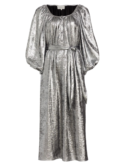 The Great Wallow Crushed Velvet Midi-dress In Silver