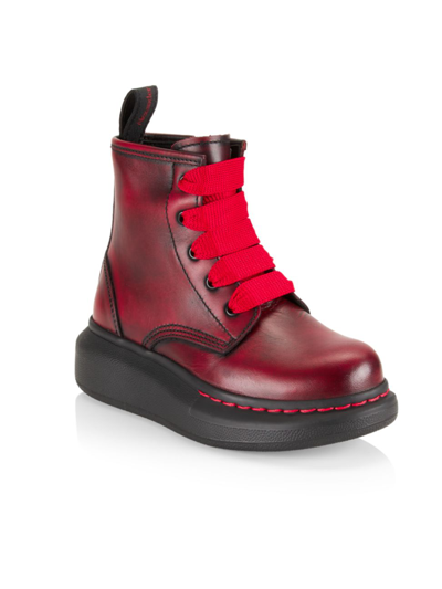 Alexander Mcqueen Kids' Little Boy's & Boy's Leather Lace-up Boots In Welsh Red