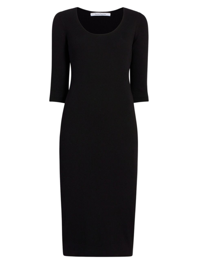 Another Tomorrow Scoopneck Rib-knit Midi-dress In Black