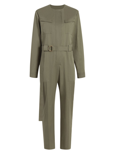 Another Tomorrow Organic Cotton-blend Collarless Jumpsuit In Olive Green