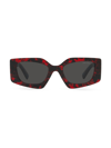 Prada 51mm Rectangular Acetate Sunglasses In Red Tortoise