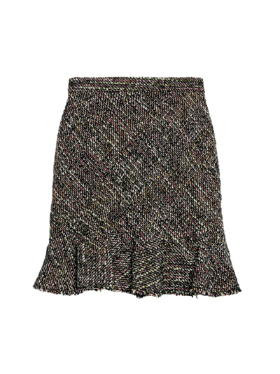 Theory Tweed Flared-hem Miniskirt In Green Multi