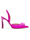 Paul Andrew Pointy Cube Satin Slingback Pumps In Fuchsia