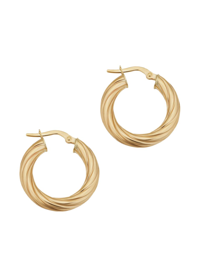 Oradina 14k Yellow Solid Gold With A Twist Round Hoops In Yellow Gold