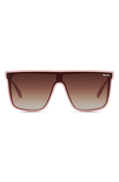 Quay Nightfall 52mm Polarized Shield Sunglasses In Blush/ Brown Polarized