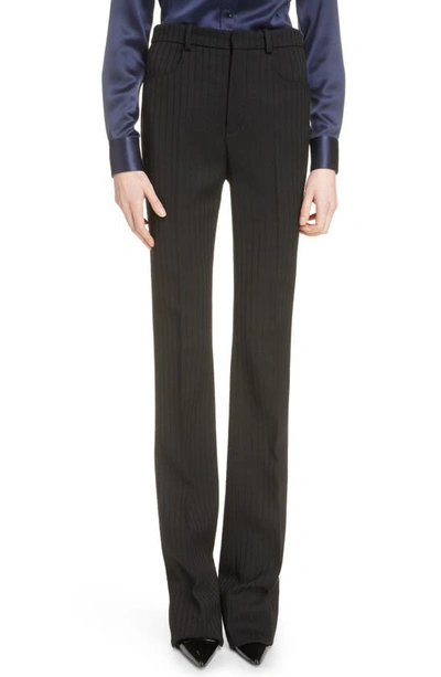 Saint Laurent High Waist Straight Leg Wool Trousers In Noir