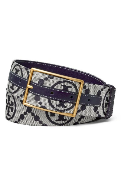 Tory Burch T Monogram Jacquard & Leather Belt In Blue