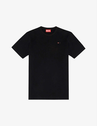 Diesel T-just-microdiv Logo-embroidered Cotton T-shirt In Black